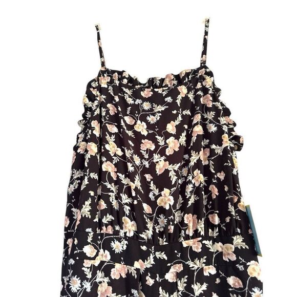 CeCe Black and Floral Pattern Wide Leg Pantsuit with Spaghetti Straps 14 - Picture 6 of 11